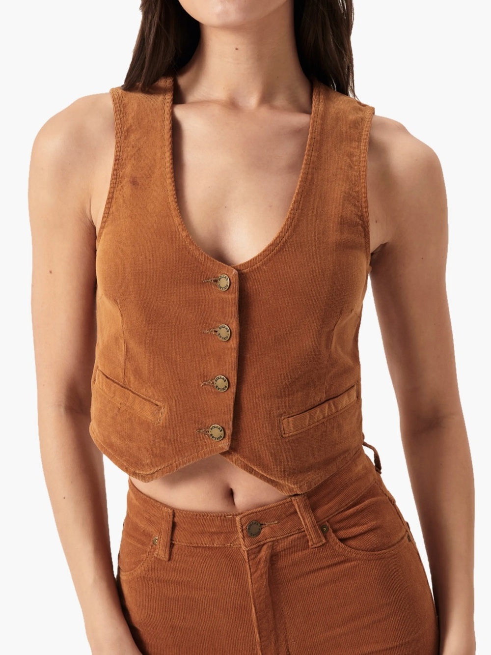 Rolla’s Dallas Corduroy Vest – Rust Brown | Button Front Western Vest | M